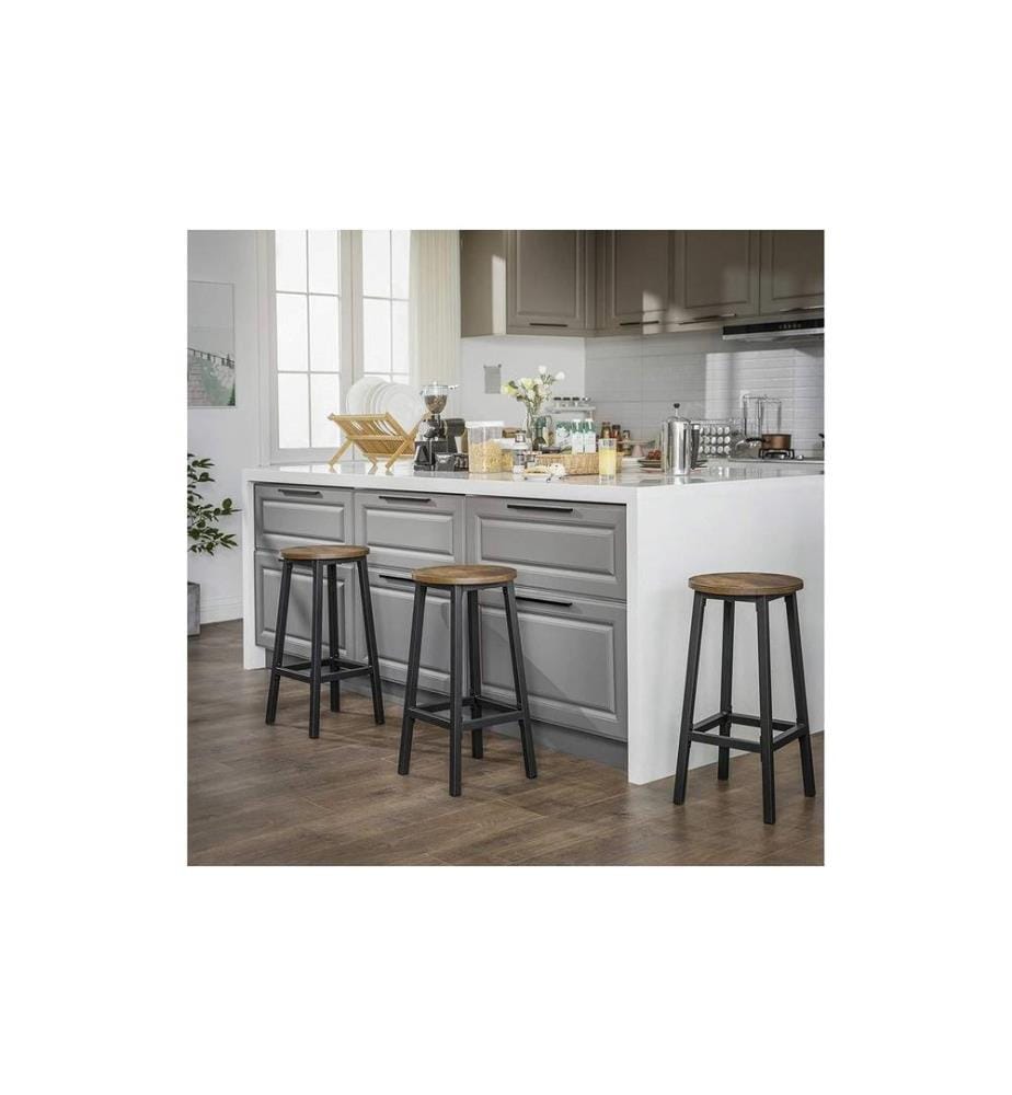 VASAGLE - Tabouret de bar rond, set de 2 32 x 65 cm, Brun/Noir