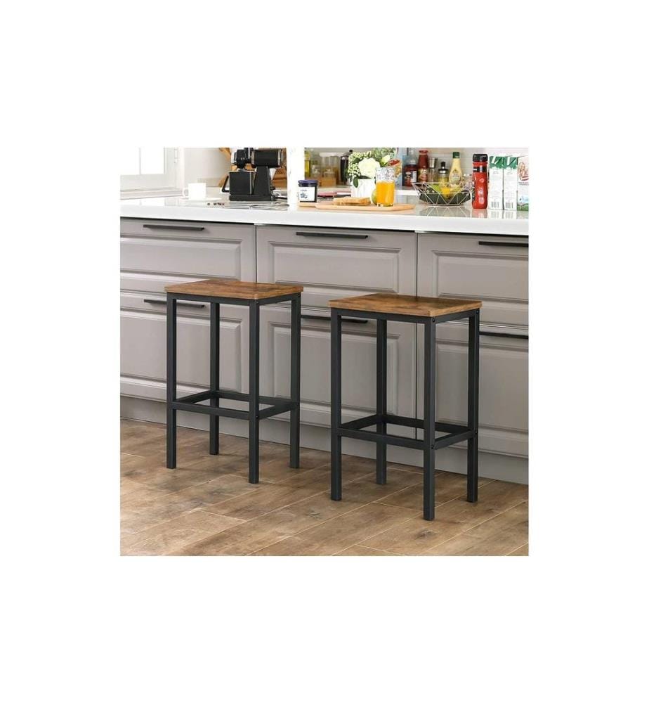 VASAGLE - Tabouret de bar rectangulaire, set de 2 40 x 65 cm, Brun/Noir
