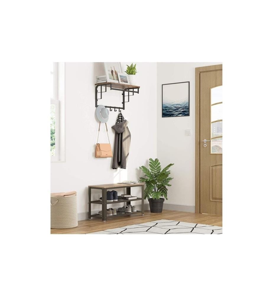 VASAGLE - Schuhregal mit 2 Ablagen 73 x 45 cm, Nature/Schwarz
