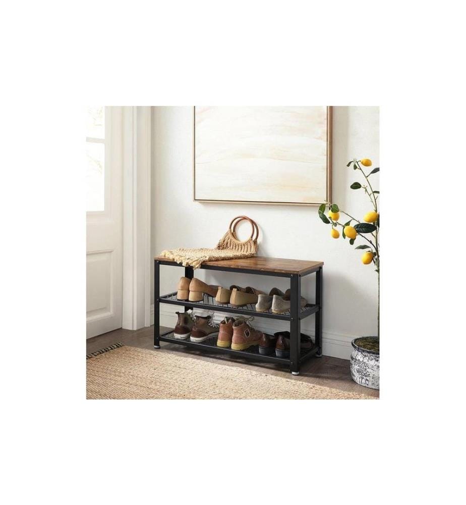 VASAGLE - Schuhregal mit 2 Ablagen 73 x 45 cm, Braun/Schwarz