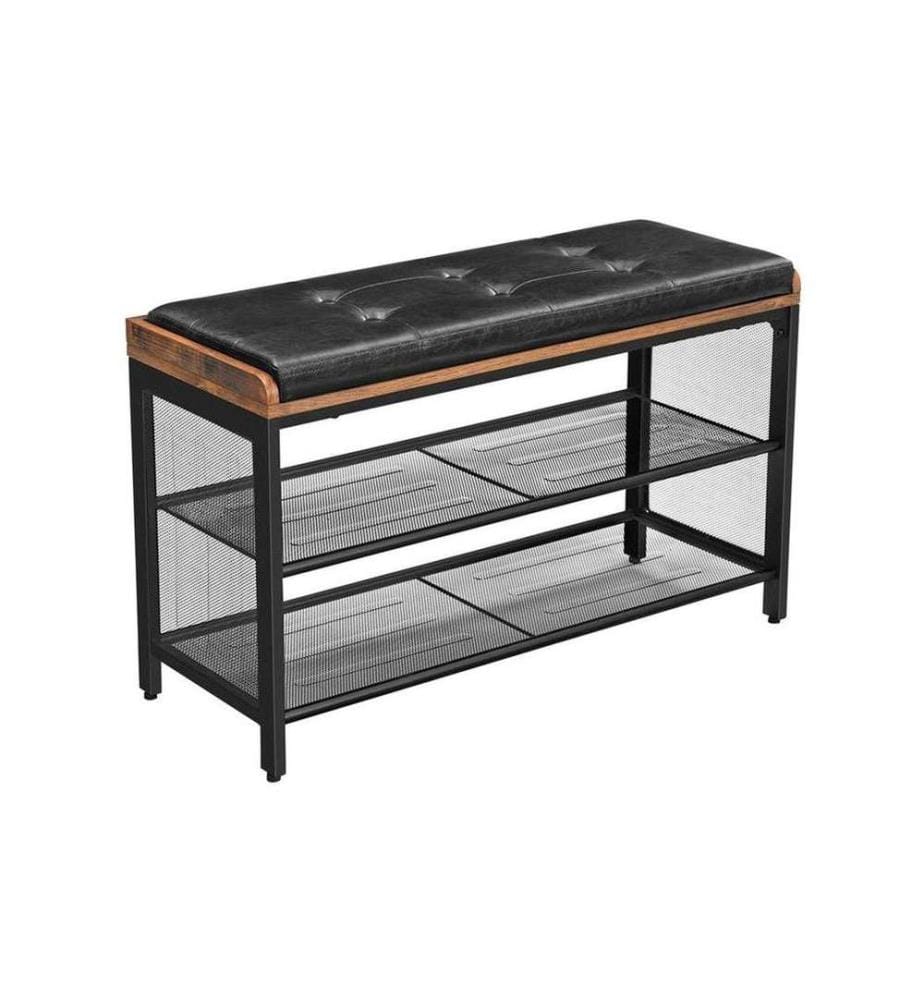 VASAGLE - Schuhregal mit Sitzpolster 80 x 48 cm, Braun/Schwarz