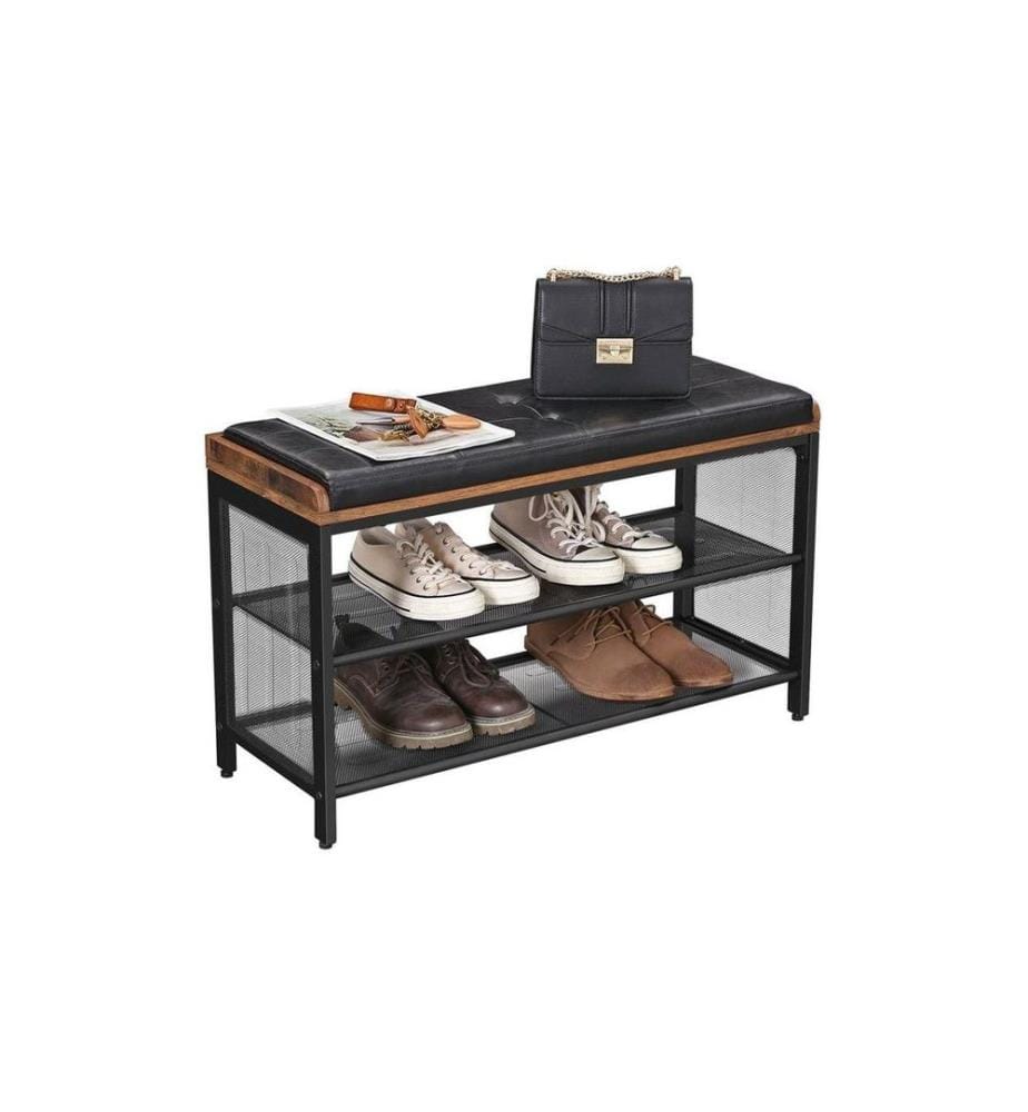 VASAGLE - Schuhregal mit Sitzpolster 80 x 48 cm, Braun/Schwarz