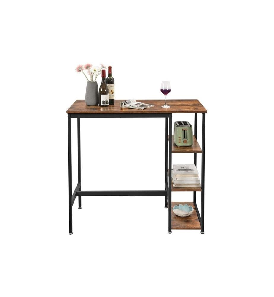 VASAGLE - Bartisch mit 3 Ablagen 109 x 100 cm, Braun/Schwarz