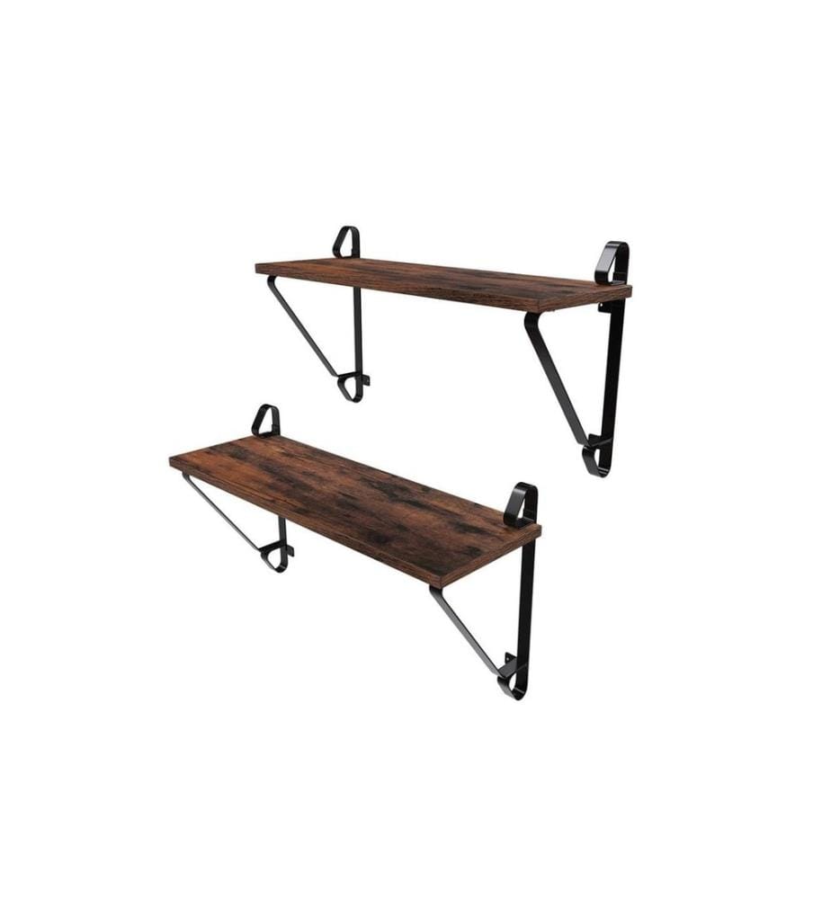 VASAGLE - Wandregal 2er Set 60 x 32 cm, Braun/Schwarz
