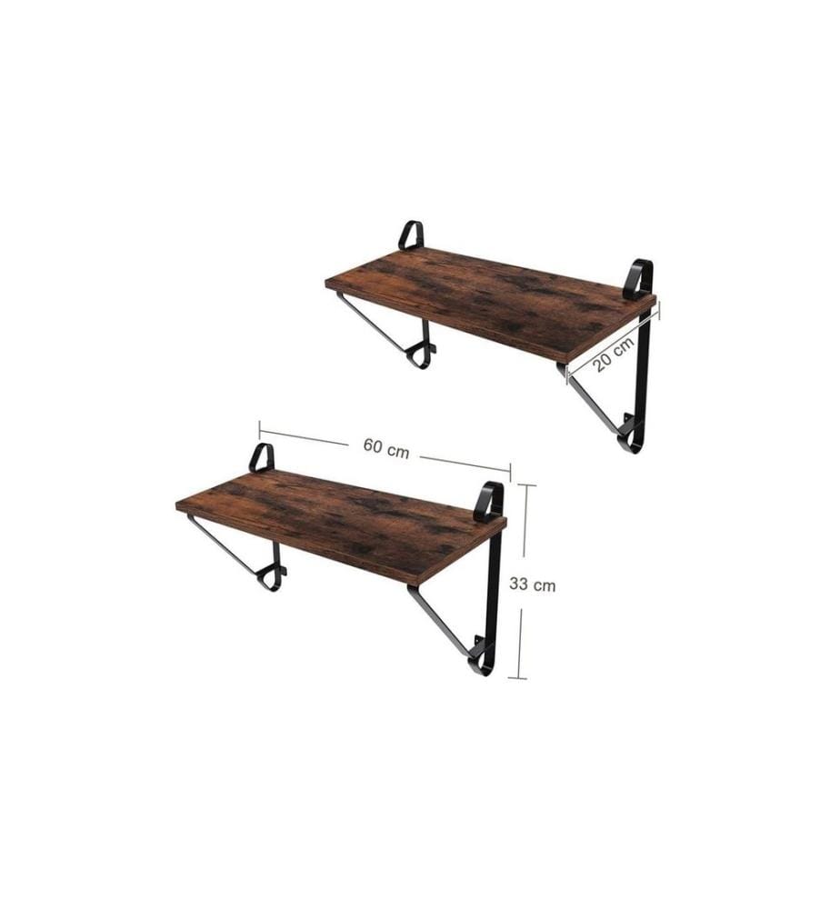 VASAGLE - Wandregal 2er Set 60 x 32 cm, Braun/Schwarz
