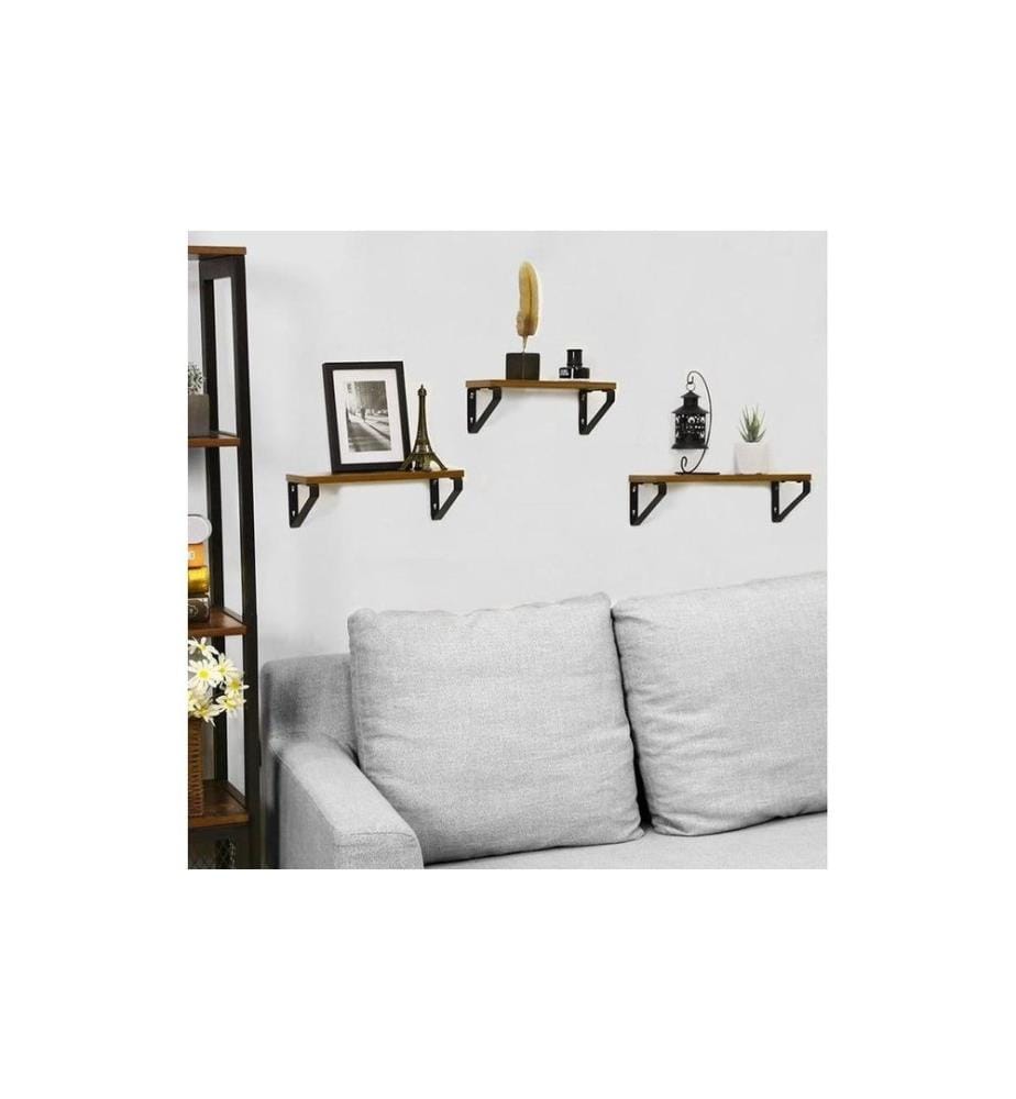 VASAGLE - Wandregal 3er Set 30/35/40 x 11 cm/12 cm, Braun/Schwarz