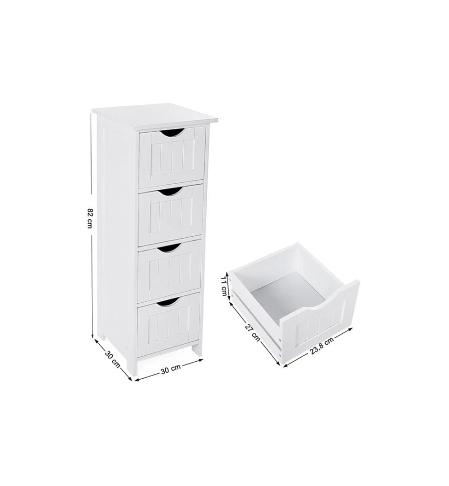 VASAGLE - Badezimmerregal mit 4 Schubladen 30 x 82 cm, Weiss