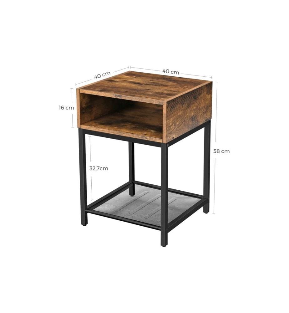 VASAGLE - Table d'appoint avec compartiment ouvert 40 x 58 cm, Brun/Noir