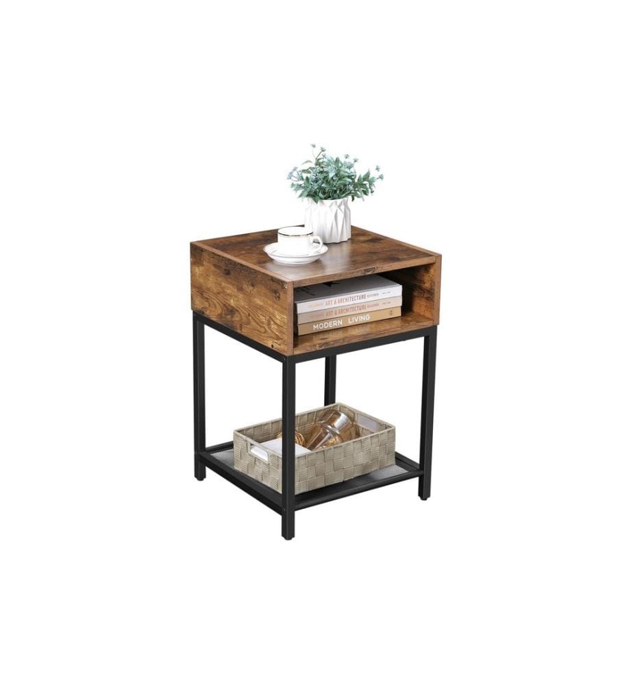 VASAGLE - Table d'appoint avec compartiment ouvert 40 x 58 cm, Brun/Noir