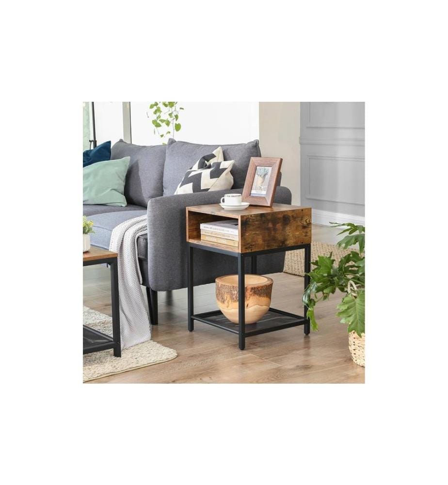 VASAGLE - Table d'appoint avec compartiment ouvert 40 x 58 cm, Brun/Noir