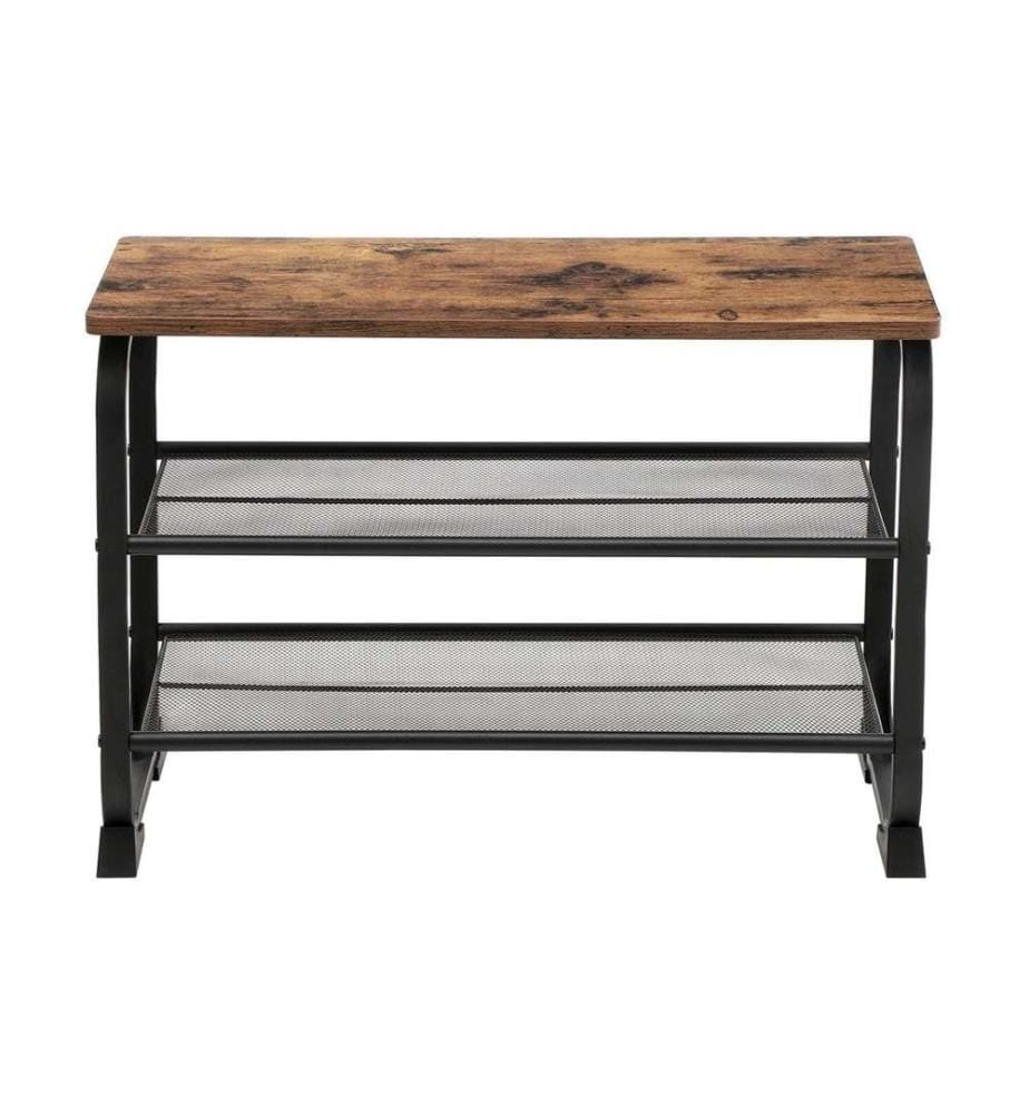VASAGLE - Schuhregal mit Holzbank 66 x 47.5 cm, Braun/Schwarz