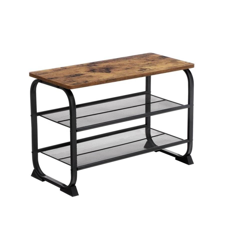 VASAGLE - Schuhregal mit Holzbank 66 x 47.5 cm, Braun/Schwarz