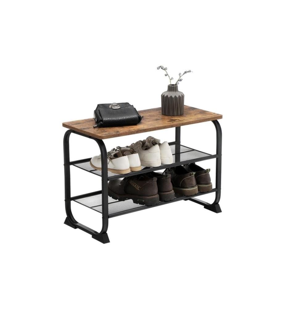 VASAGLE - Schuhregal mit Holzbank 66 x 47.5 cm, Braun/Schwarz