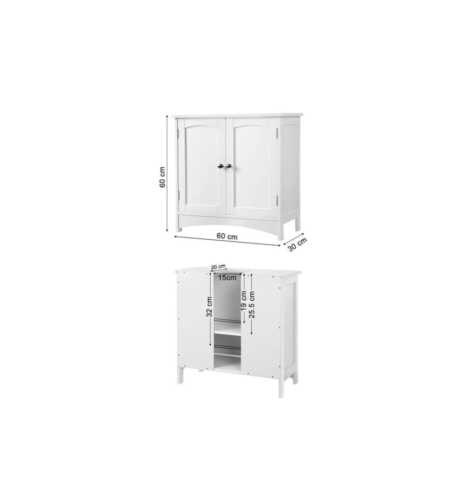 VASAGLE - Meuble sous lavabo avec double porte 60 x 60 cm, Blanc