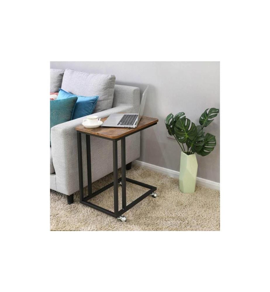 VASAGLE - Table d'appoint sur roulettes 35 x 55 cm, Brun/Noir