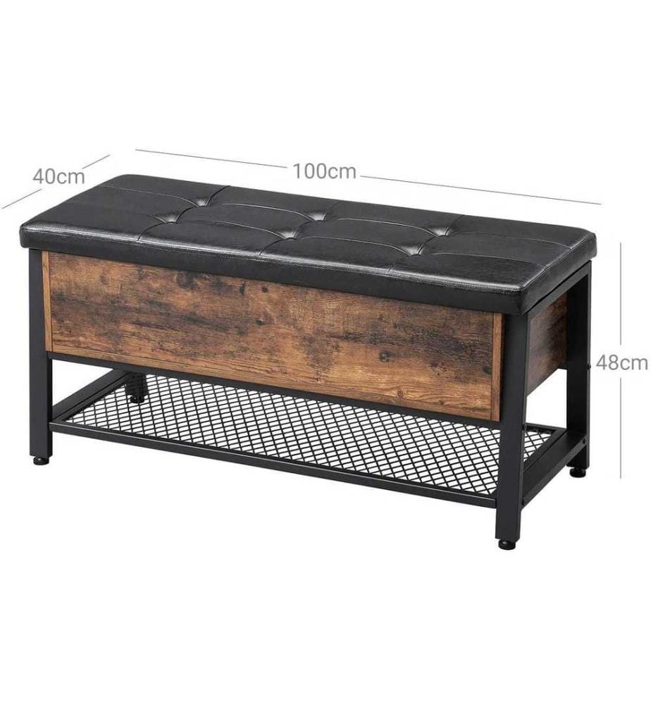 VASAGLE - Coffre-siège avec espace de rangement 100 x 47 cm, Brun/Noir
