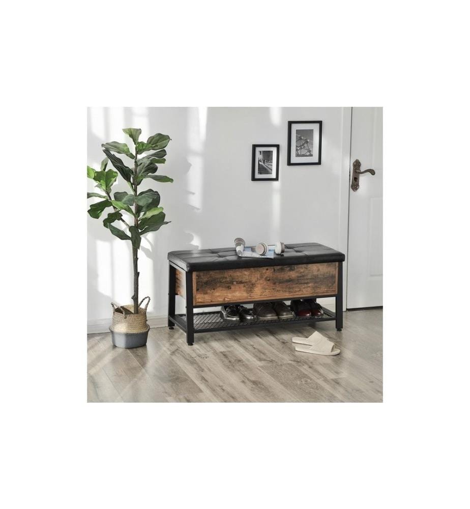 VASAGLE - Coffre-siège avec espace de rangement 100 x 47 cm, Brun/Noir