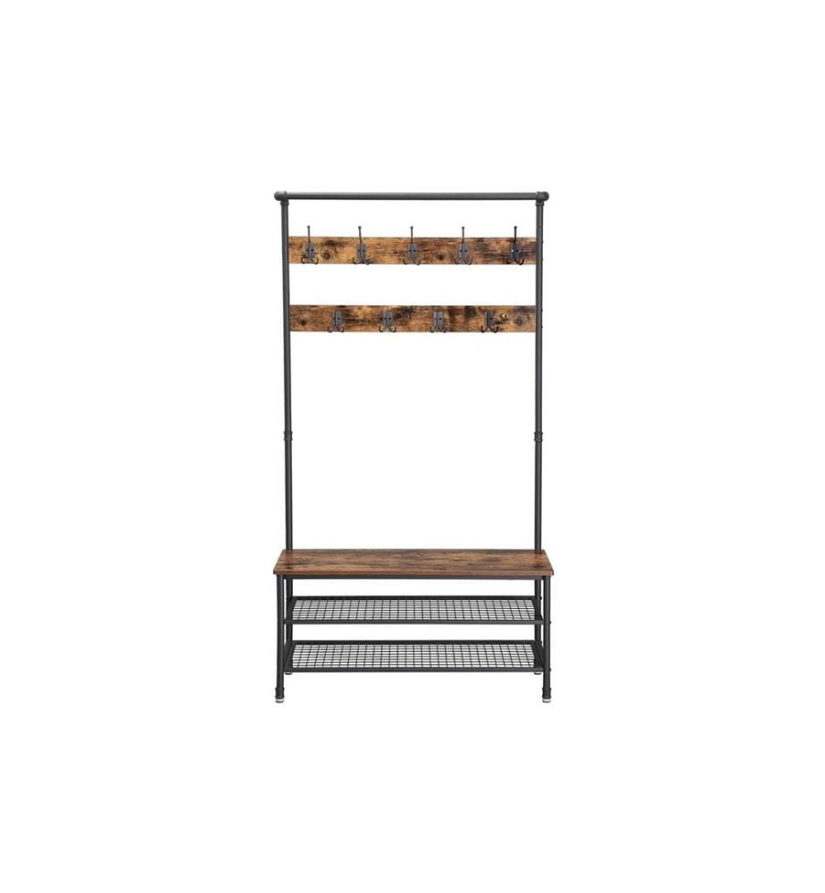 VASAGLE - Portemanteau avec rangement pour chaussures 182 cm, Brun/Noir