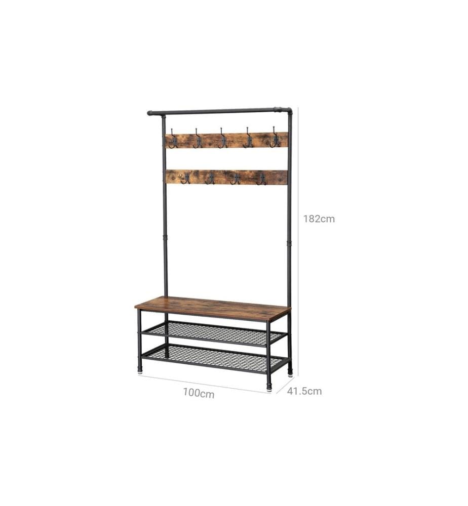 VASAGLE - Portemanteau avec rangement pour chaussures 182 cm, Brun/Noir
