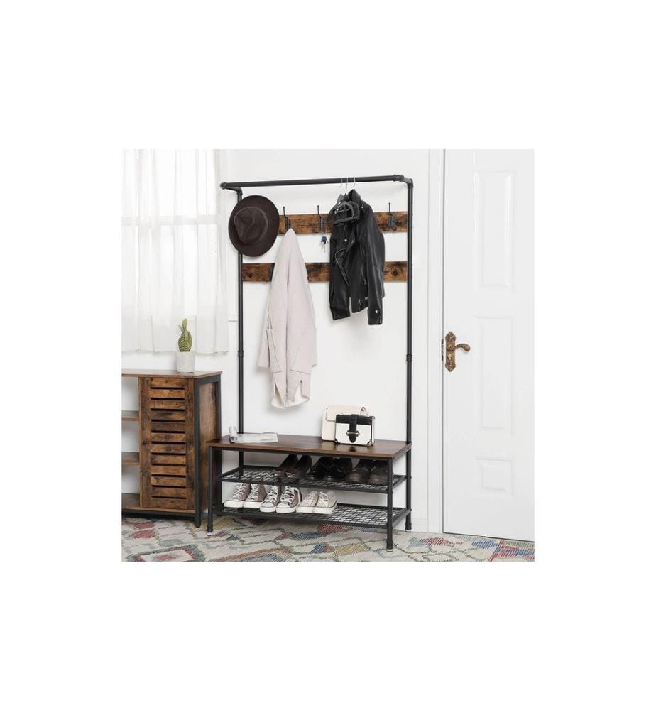 VASAGLE - Portemanteau avec rangement pour chaussures 182 cm, Brun/Noir