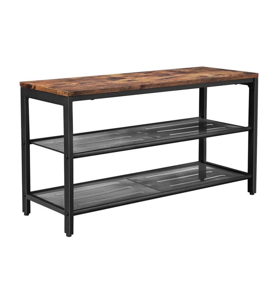 VASAGLE - Schuhregal mit 2 Ablagen 30 x 44.5 cm, Braun/Schwarz