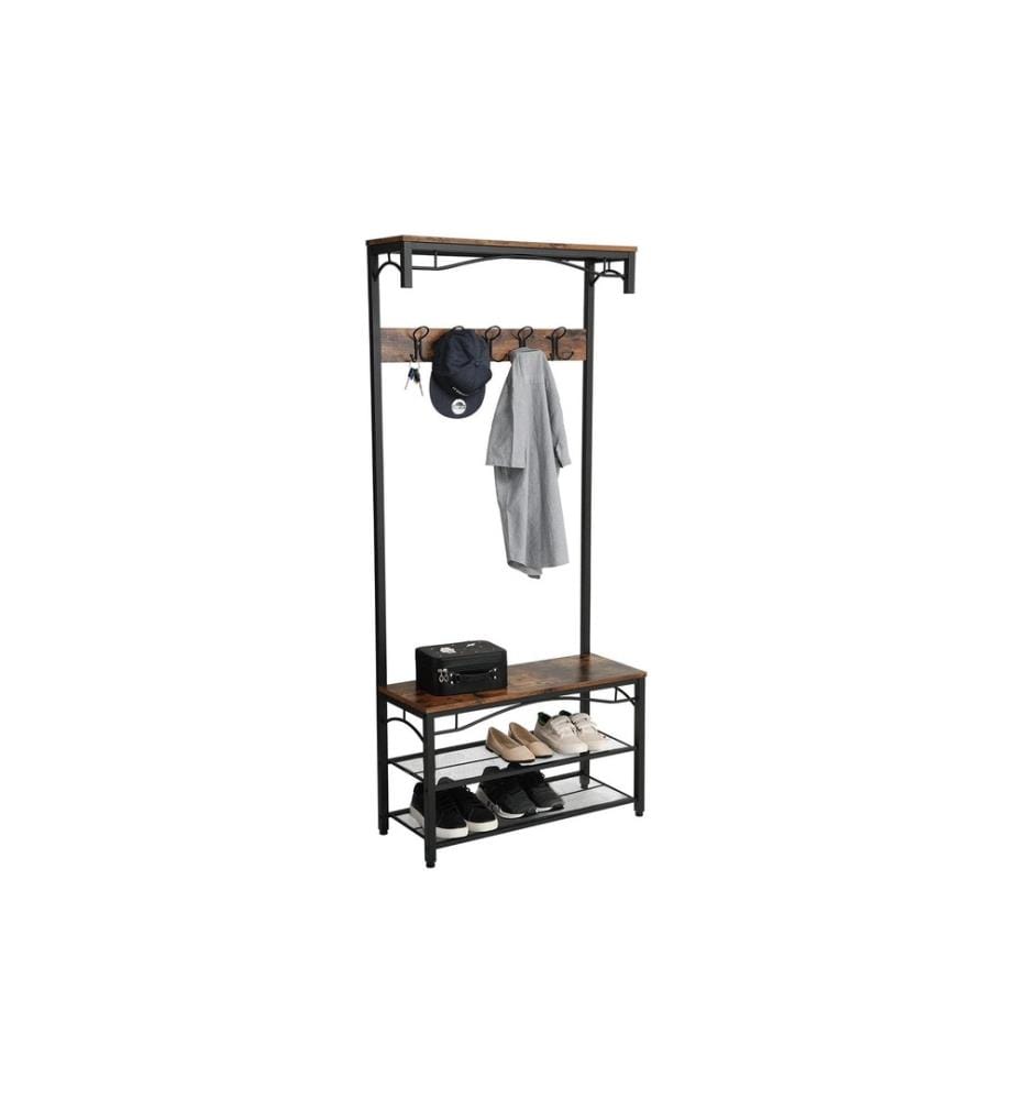 VASAGLE - Garderobe mit Schuhregal 178.5 cm, Braun/Schwarz