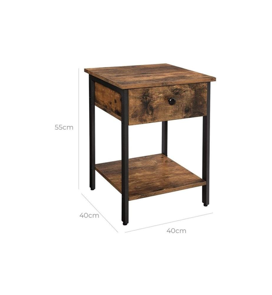 VASAGLE - Table d'appoint avec tiroir 40 x 55 cm, Brun/Noir