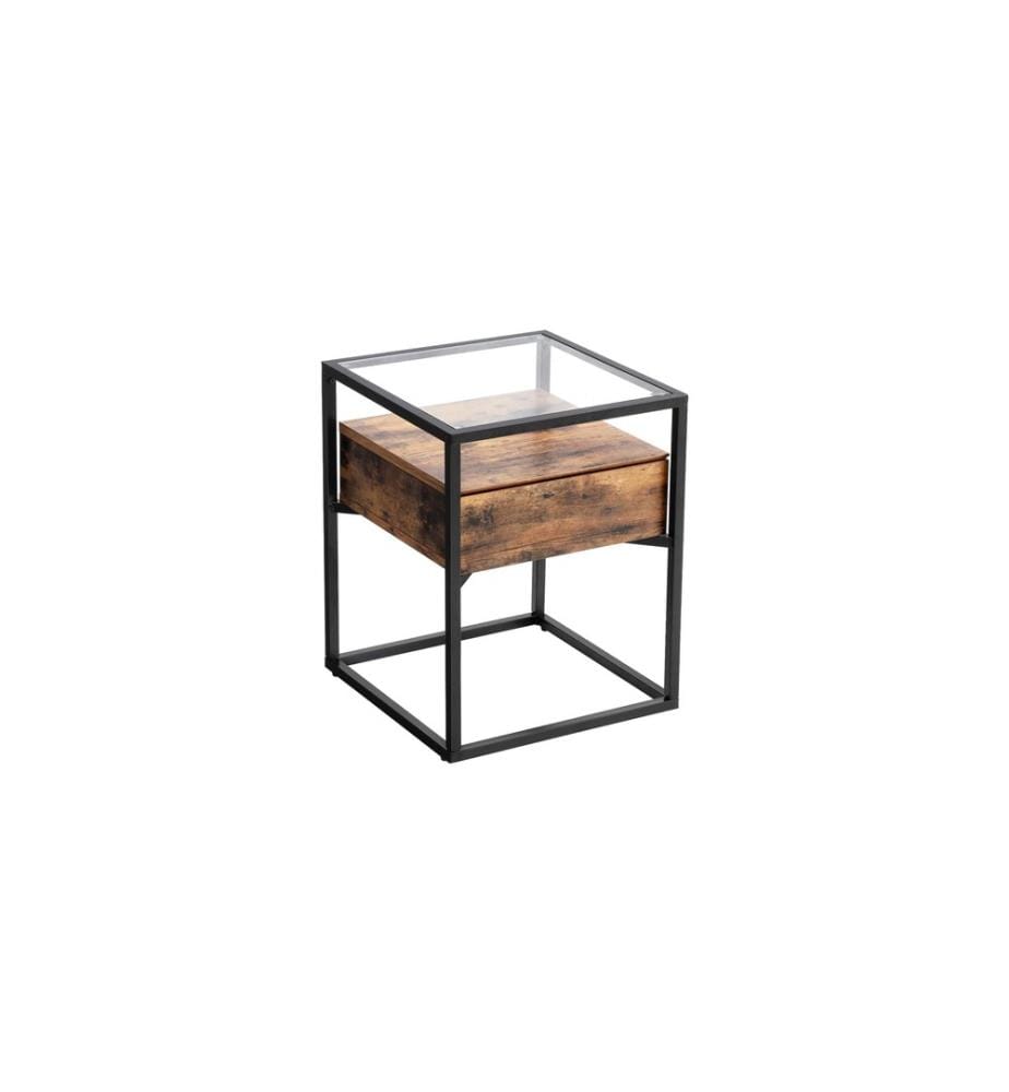 VASAGLE - Table d'appoint avec tiroir 43 x 54 cm, Brun/Noir