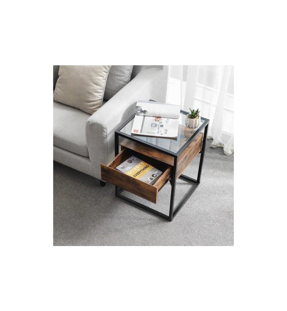 VASAGLE - Table d'appoint avec tiroir 43 x 54 cm, Brun/Noir