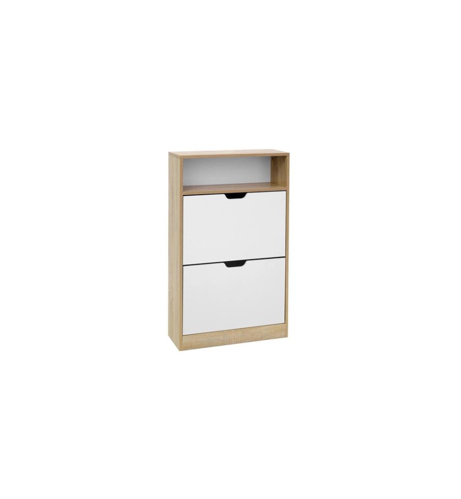 VASAGLE - Armoire à chaussures avec rabats 60 x 102 cm, Nature/Blanc
