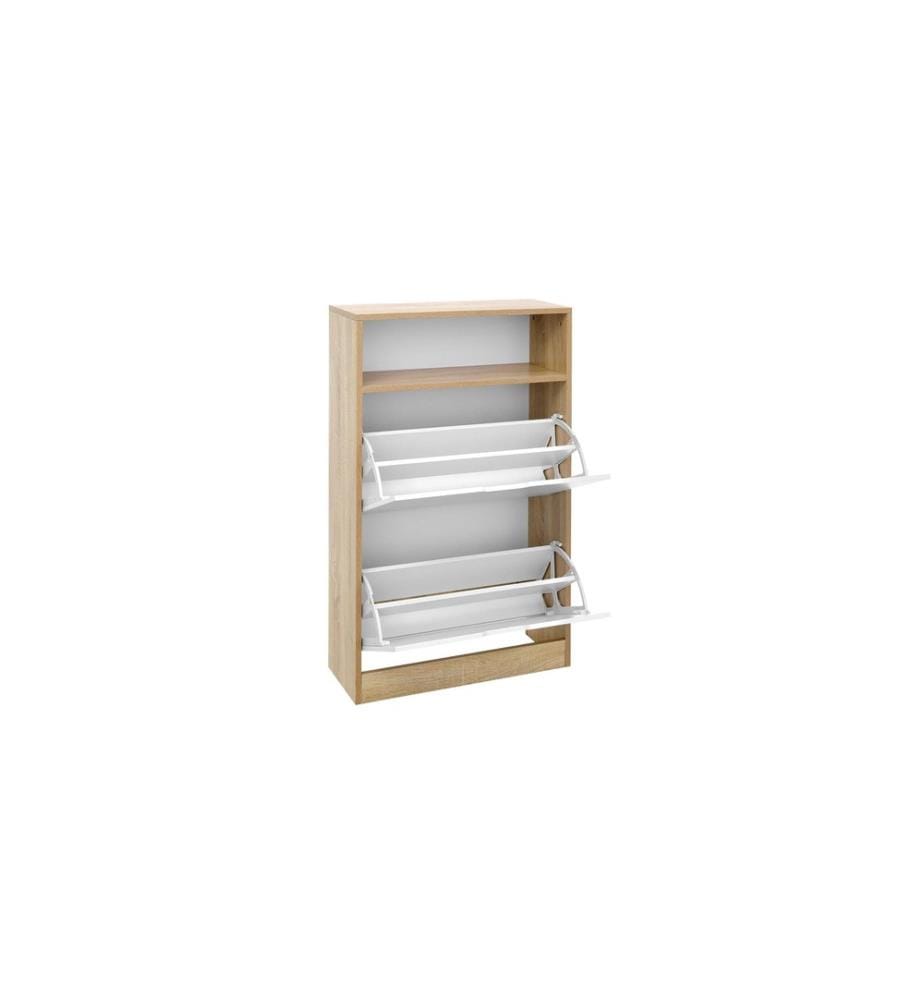 VASAGLE - Armoire à chaussures avec rabats 60 x 102 cm, Nature/Blanc