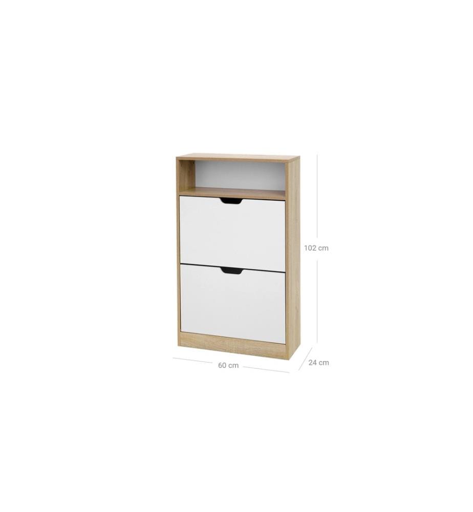 VASAGLE - Armoire à chaussures avec rabats 60 x 102 cm, Nature/Blanc