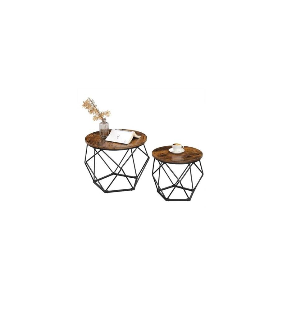 VASAGLE - Table basse Lot de 2 40/50 x 36 cm/40 cm, Brun/Noir