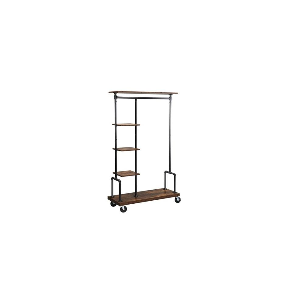 VASAGLE - Portemanteau sur roulettes 174.5 cm, Brun/Noir