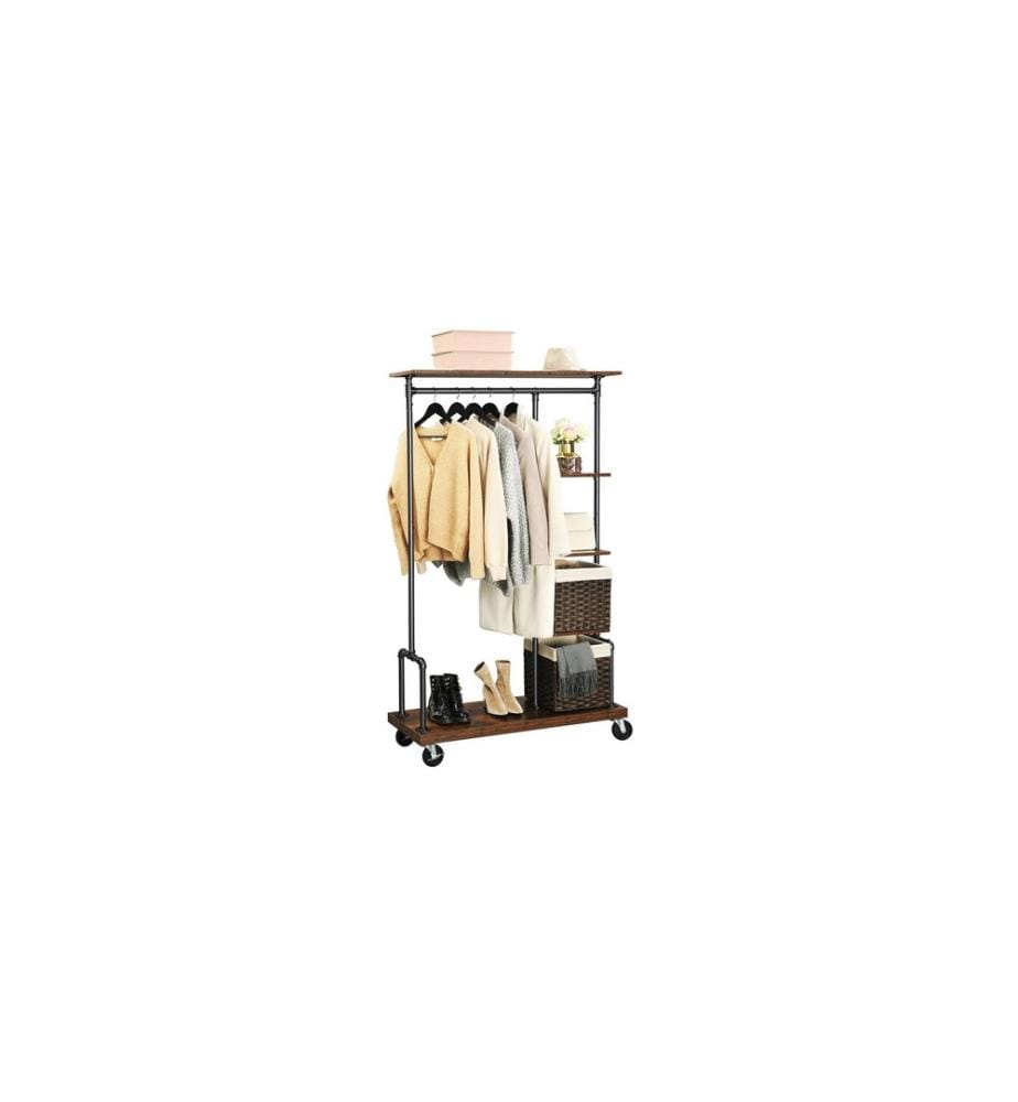 VASAGLE - Portemanteau sur roulettes 174.5 cm, Brun/Noir