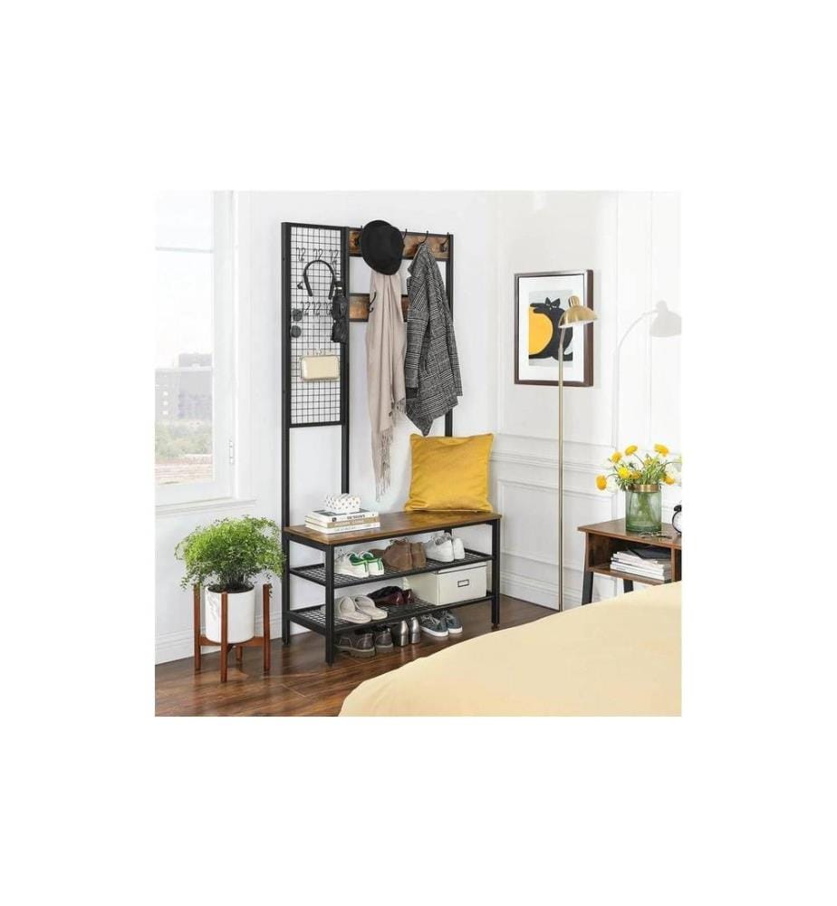 VASAGLE - Portemanteau avec banc 185 cm, Brun/Noir