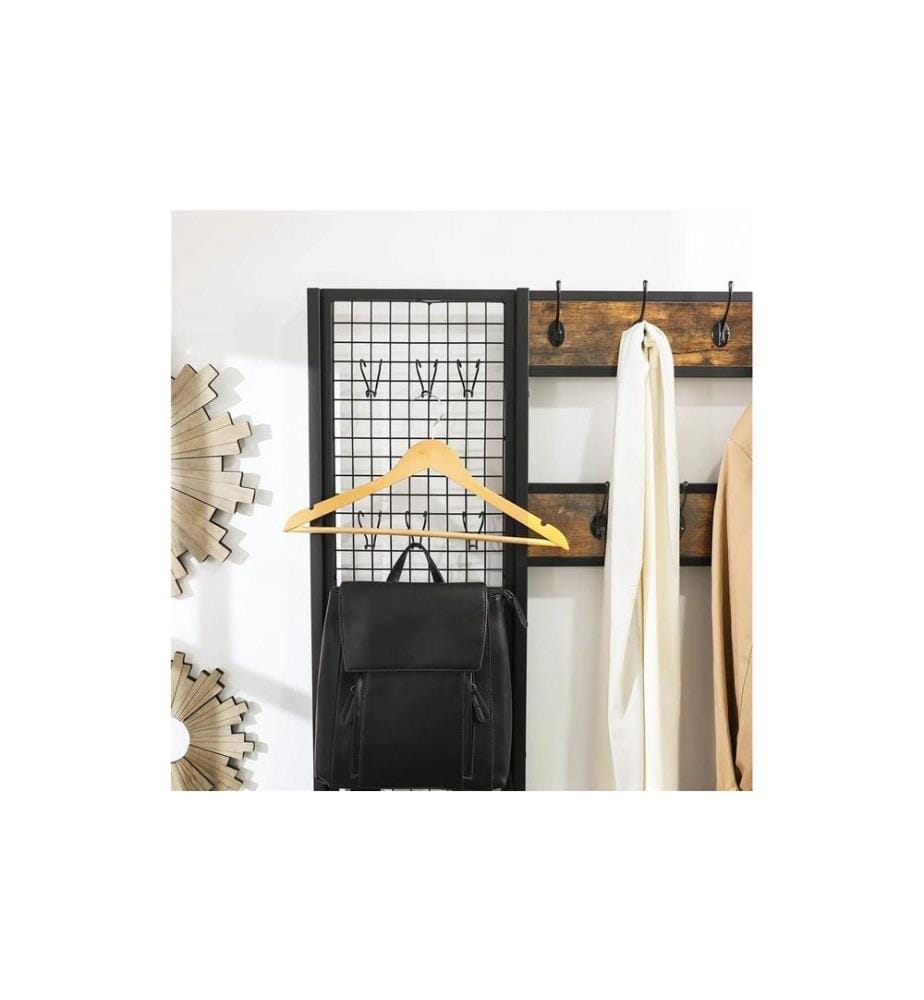 VASAGLE - Portemanteau avec banc 185 cm, Brun/Noir