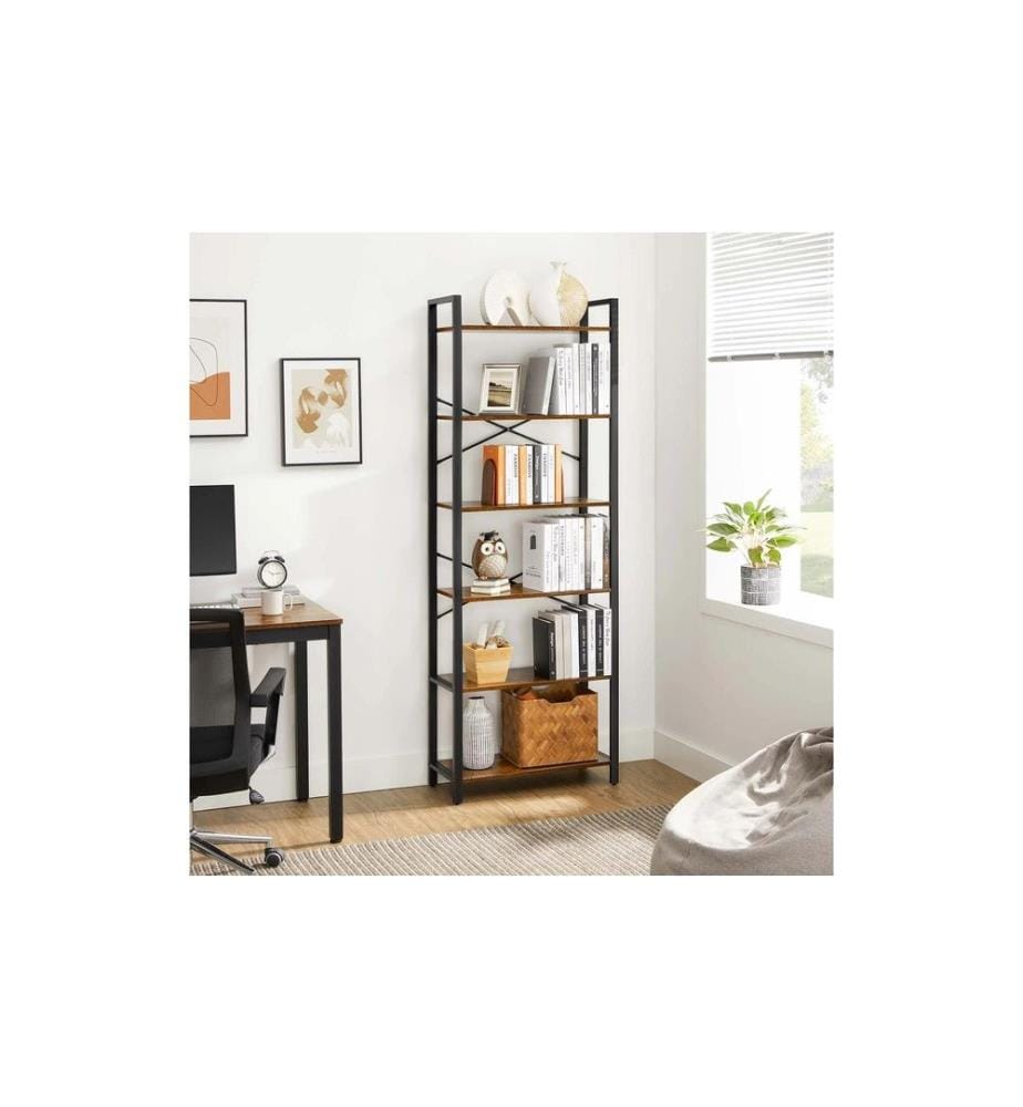 VASAGLE - Regal mit 6 Ebenen 66 x 186 cm, Braun/Schwarz