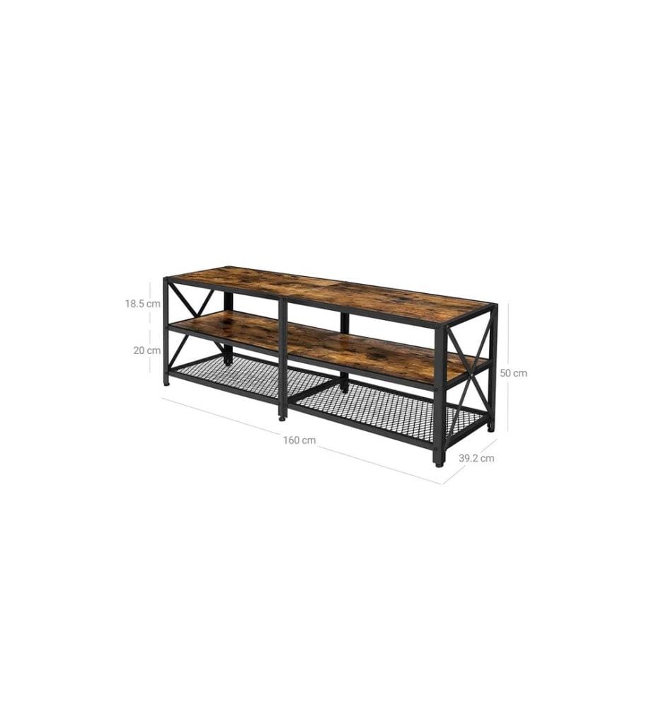 VASAGLE - TV-Möbel mit Ablagen 160 x 39.2 cm, Braun/Schwarz