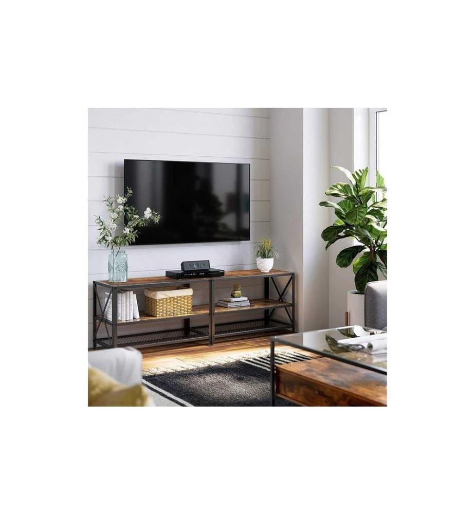 VASAGLE - TV-Möbel mit Ablagen 160 x 39.2 cm, Braun/Schwarz