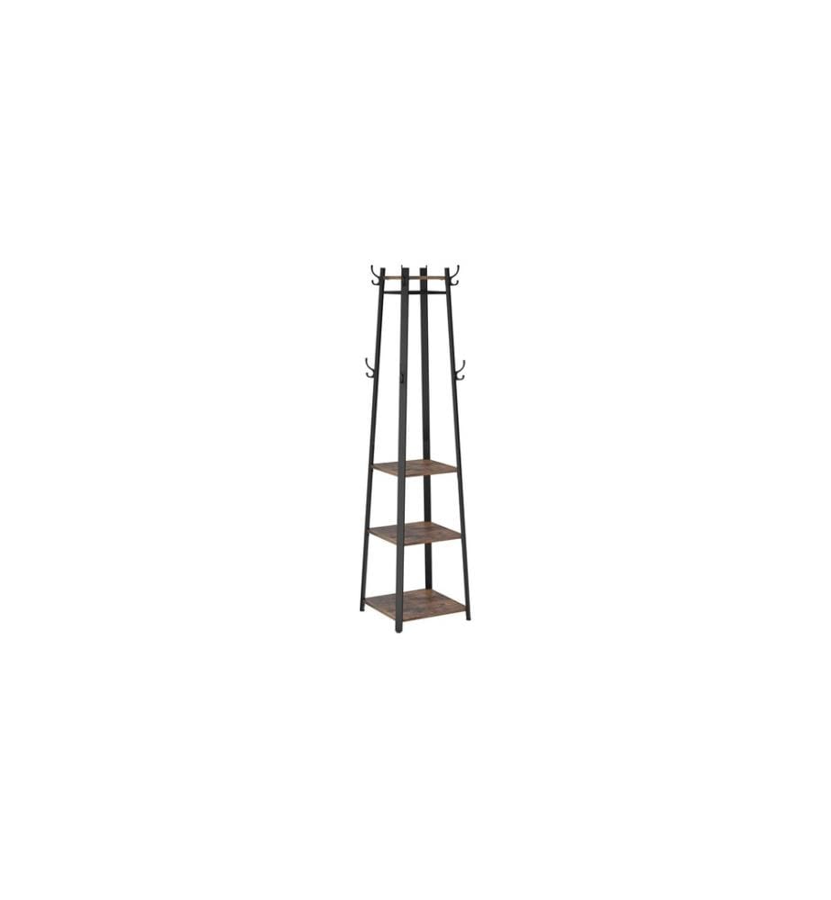VASAGLE - Garderobenständer mit 3 Ablagen 181 cm, Braun/Schwarz