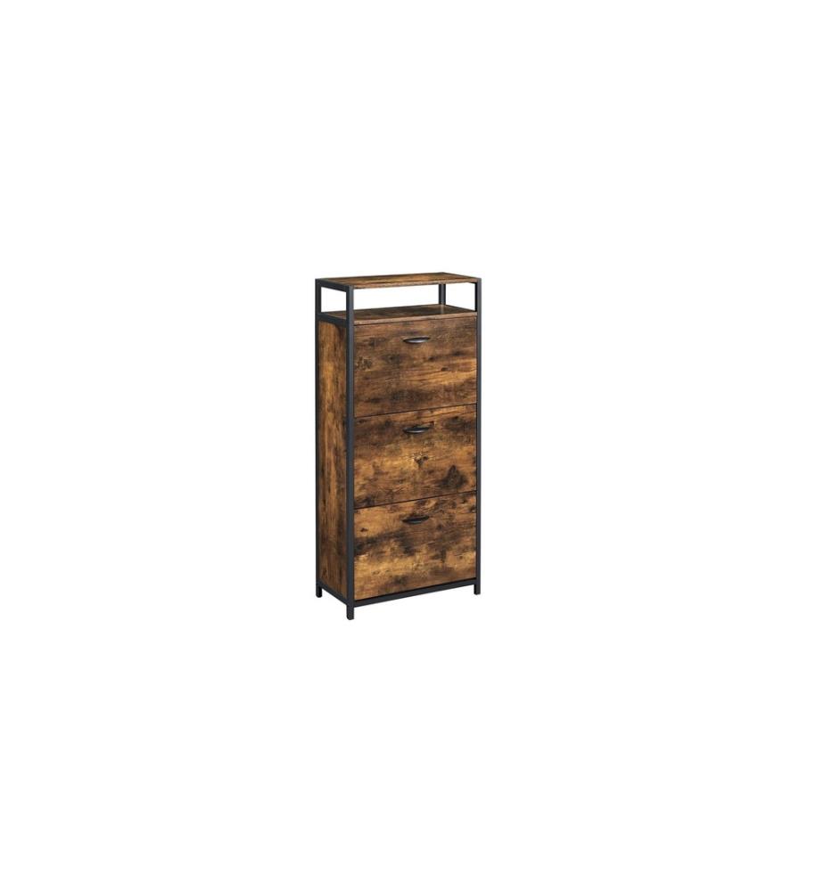 VASAGLE - Armoire à chaussures avec 3 volets 60 x 130 cm, Brun/Noir