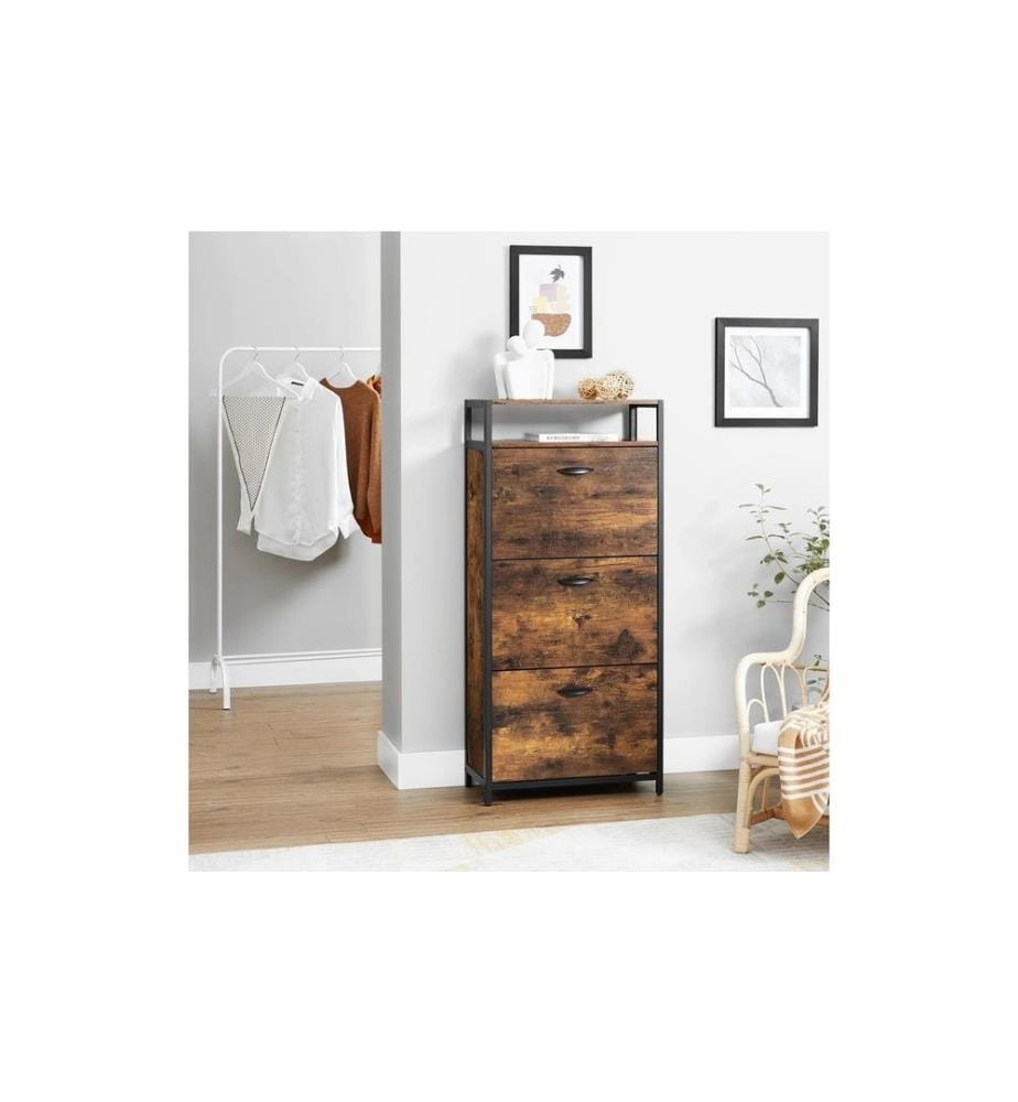 VASAGLE - Armoire à chaussures avec 3 volets 60 x 130 cm, Brun/Noir