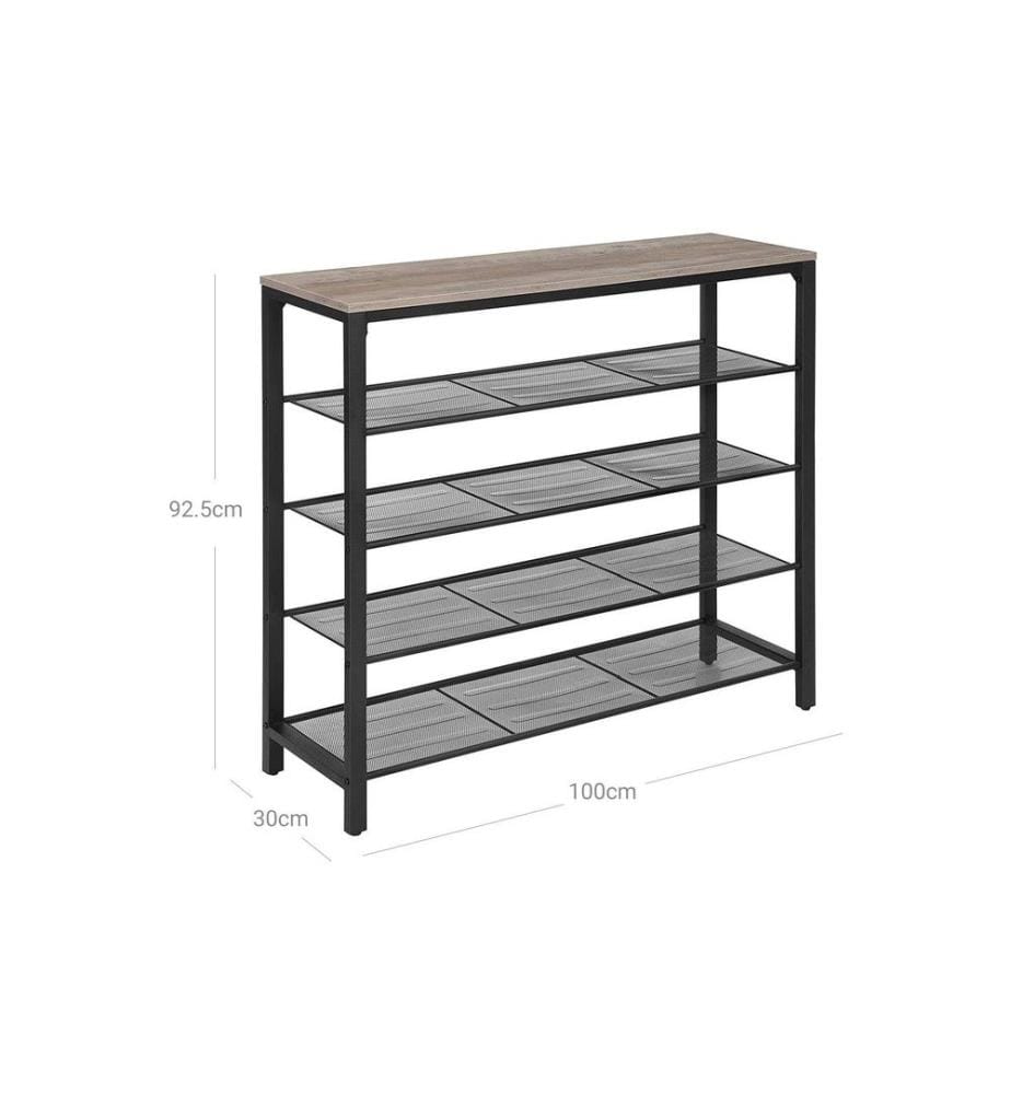VASAGLE - Schuhregal mit 4 Ablagen 100 x 92.5 cm, Grau/Schwarz