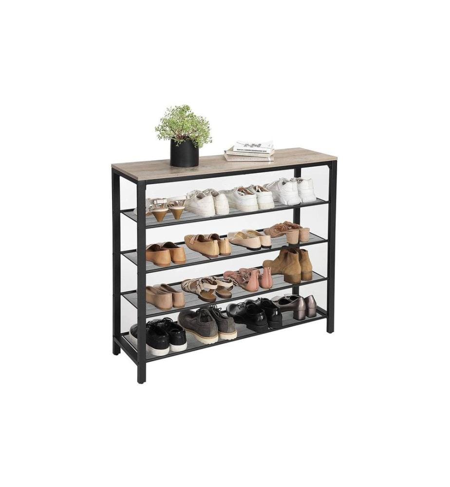 VASAGLE - Schuhregal mit 4 Ablagen 100 x 92.5 cm, Grau/Schwarz