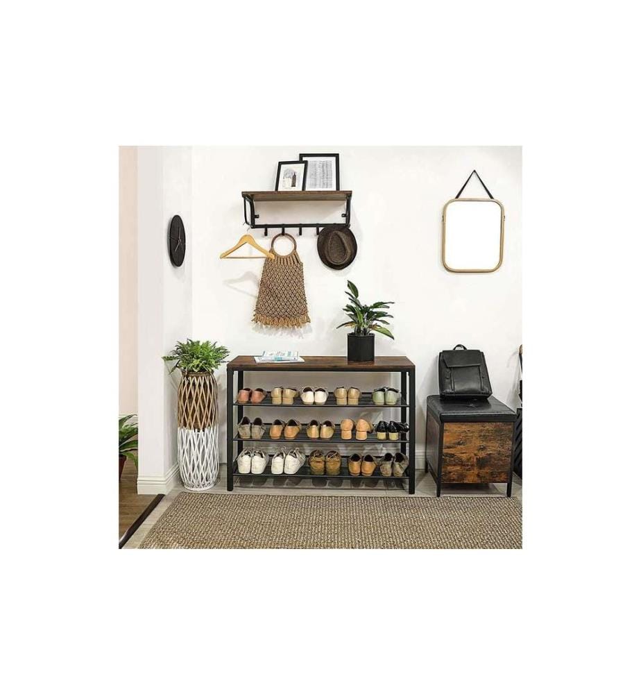 VASAGLE - Schuhregal mit 3 Ablagen 100 x 72 cm, Braun/Schwarz