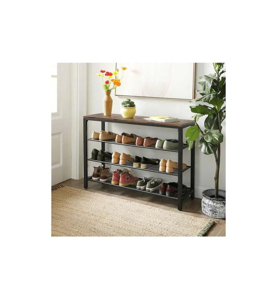 VASAGLE - Schuhregal mit 3 Ablagen 100 x 72 cm, Braun/Schwarz