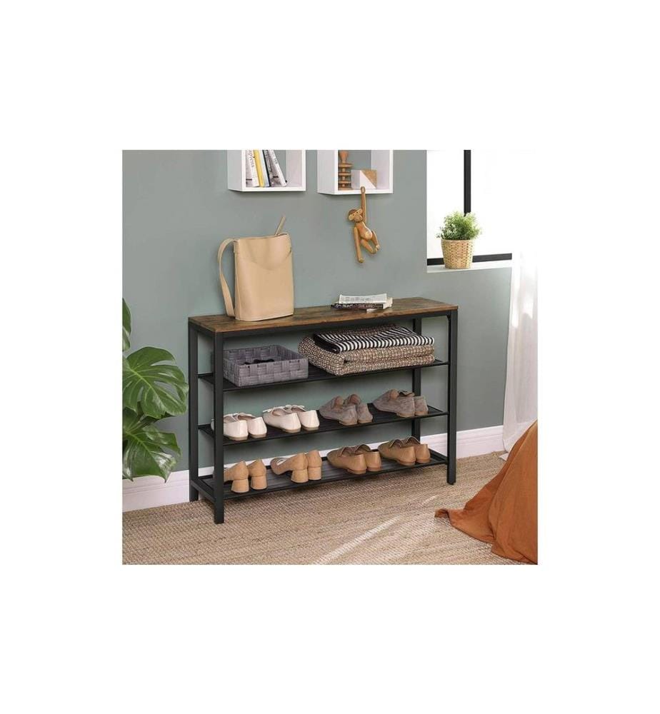 VASAGLE - Schuhregal mit 3 Ablagen 100 x 72 cm, Braun/Schwarz