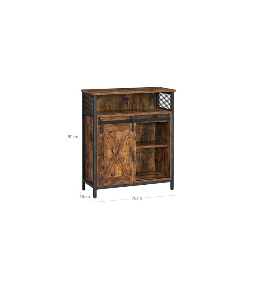 VASAGLE - Commode avec porte coulissante 70 x 80 cm, Brun/Noir