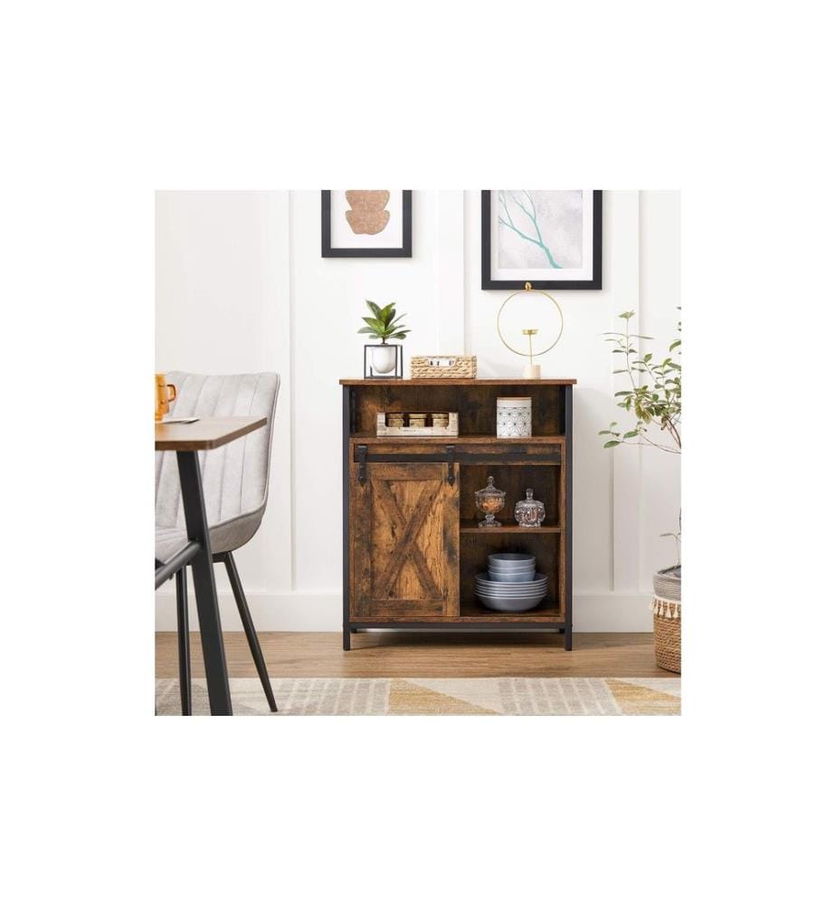 VASAGLE - Commode avec porte coulissante 70 x 80 cm, Brun/Noir